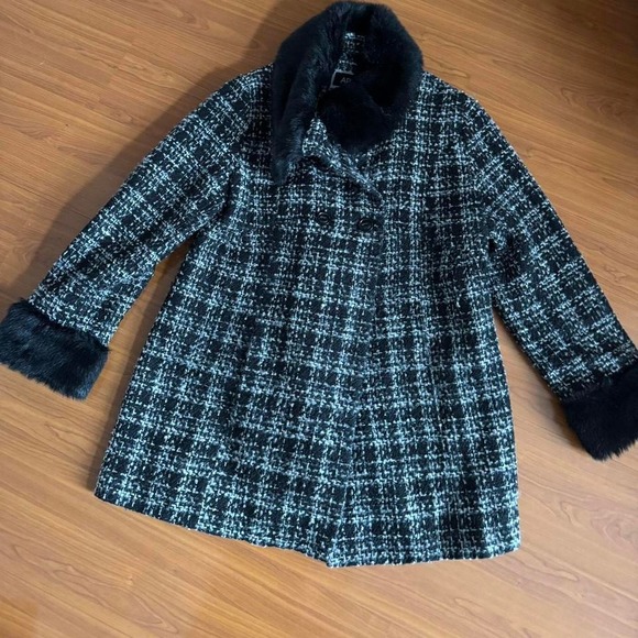 Tweed Faux Fur Penny Lane Coat Gray Black XL - Picture 4 of 8